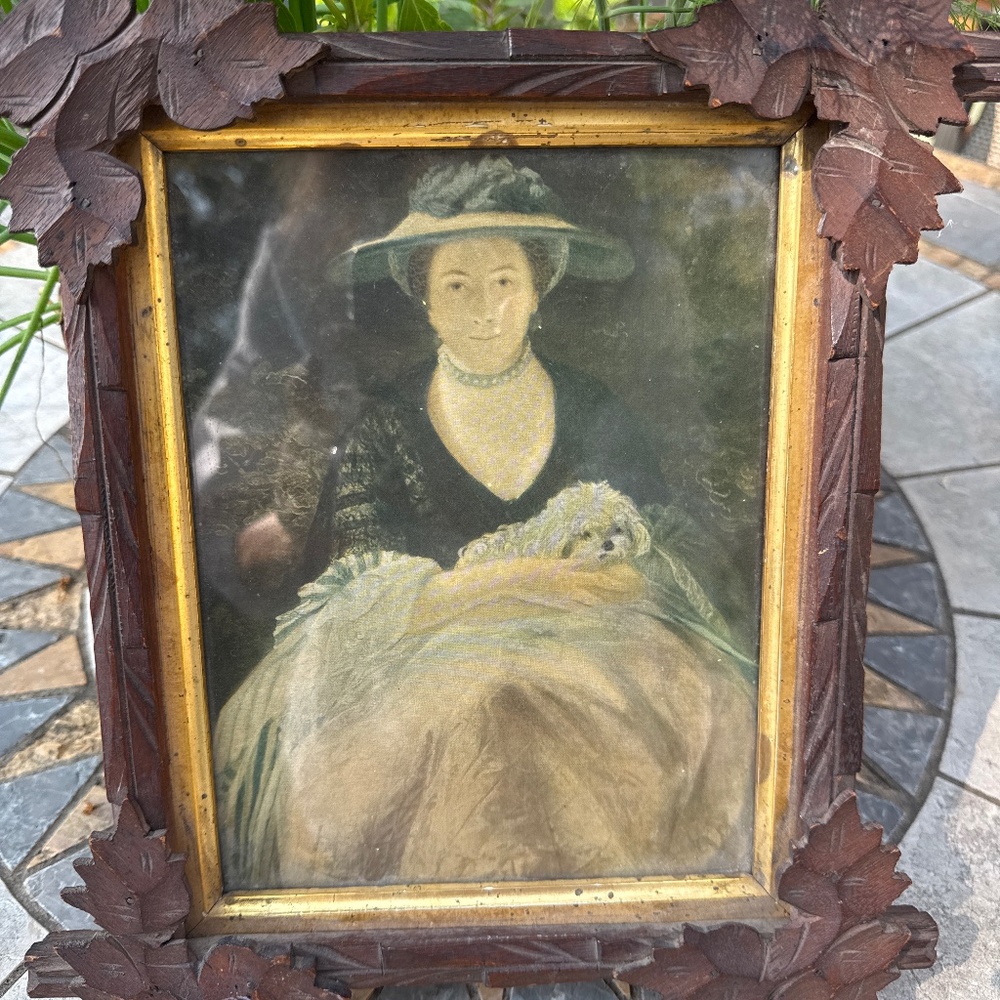 Vintage Eastlake picture frame with vintage print